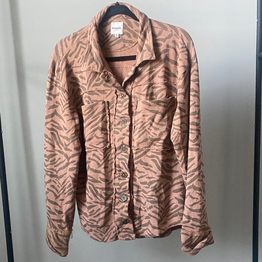 Kensie Tan and Brown Tiger-Print Button Jacket